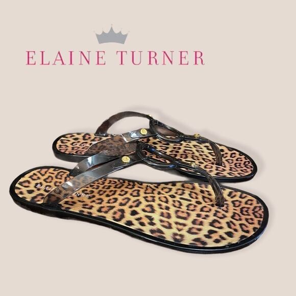 Elaine Turner Cheetah Thong Sandals 8 - Picture 2 of 5